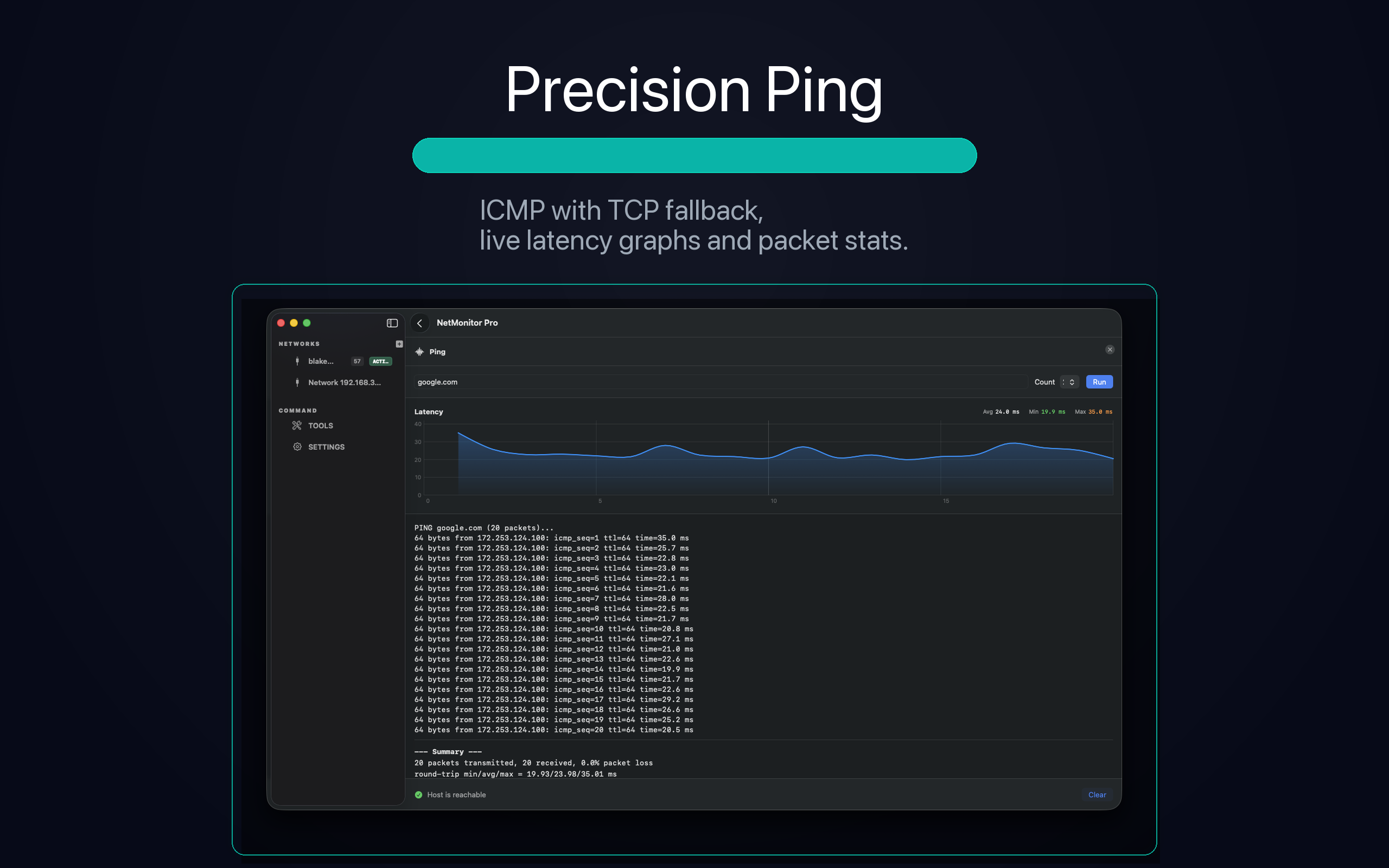 Precision Ping — ICMP with live latency graphs
