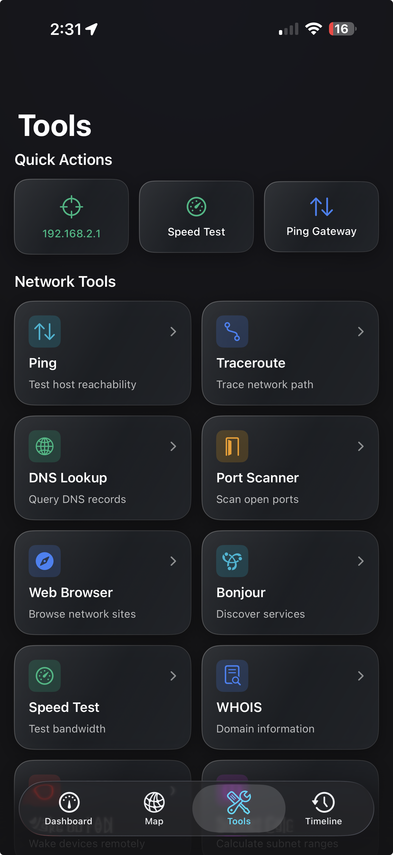 Tools — ping, traceroute, DNS, and more